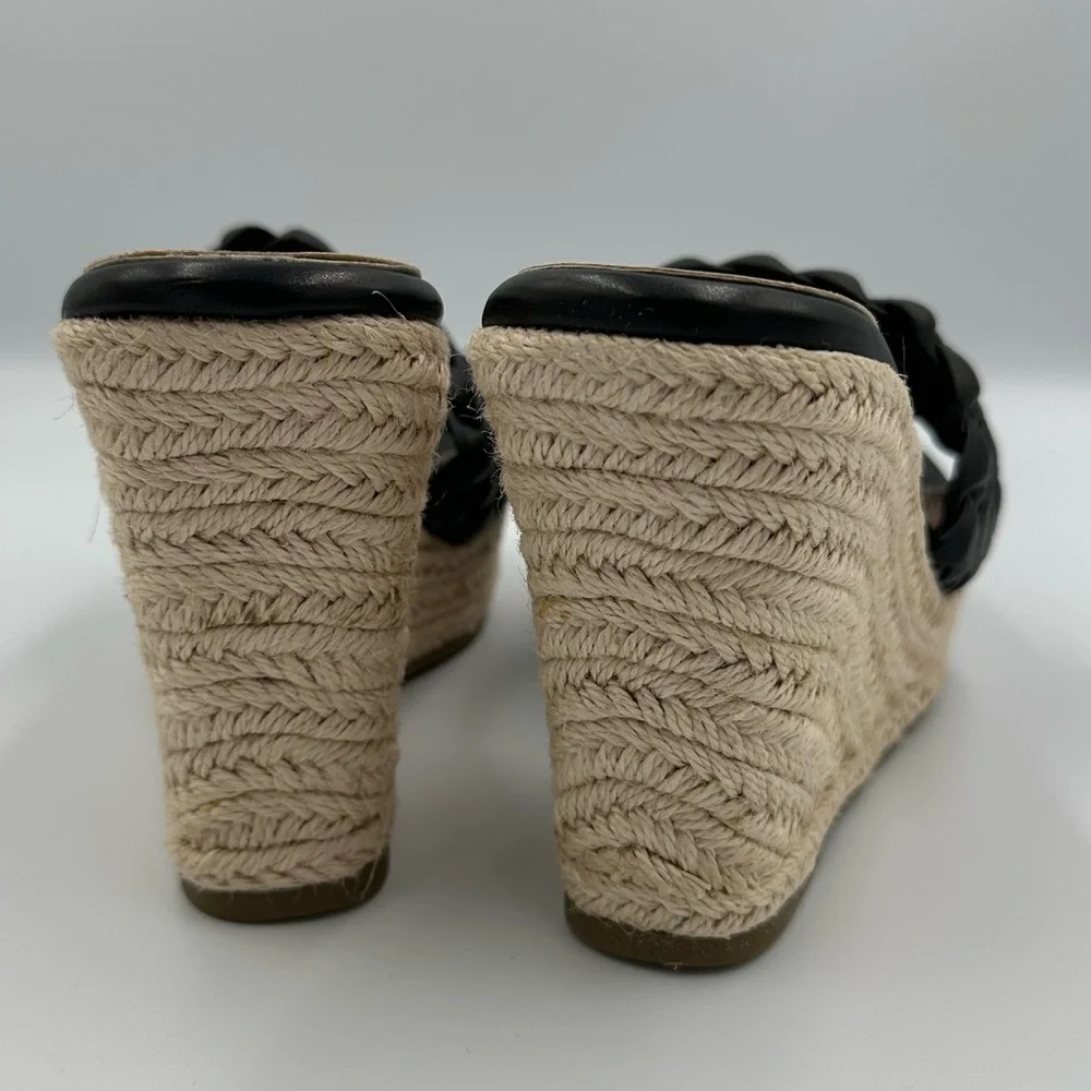 Black & Cream Braided Wedge Espadrille Platform Slides | Size 8 Summer Shoes